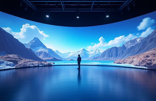 Massive LED wall displaying a digital environment in a studio