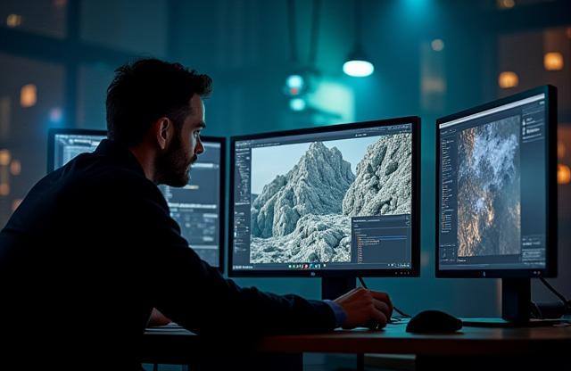 Visual effects artist working on integrating live footage with a virtual environment