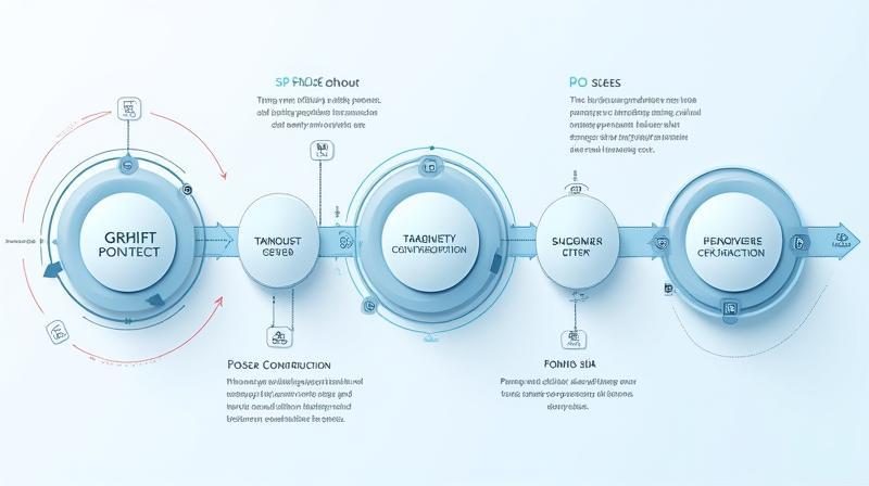 Diagram illustrating a production workflow with steps like planning, pre-production, production, post-production, and delivery